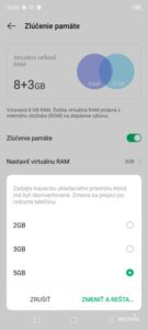 Screenshot rozšírenie RAM pamäte smartfón Infinix note 12